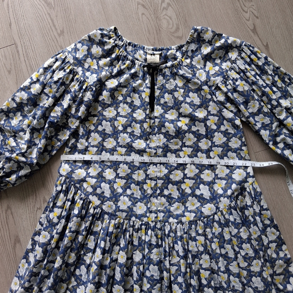 Aish Floral Block Print Balloon Sleeve Cotton Belted Maxi Dress - Picture 11 of 15